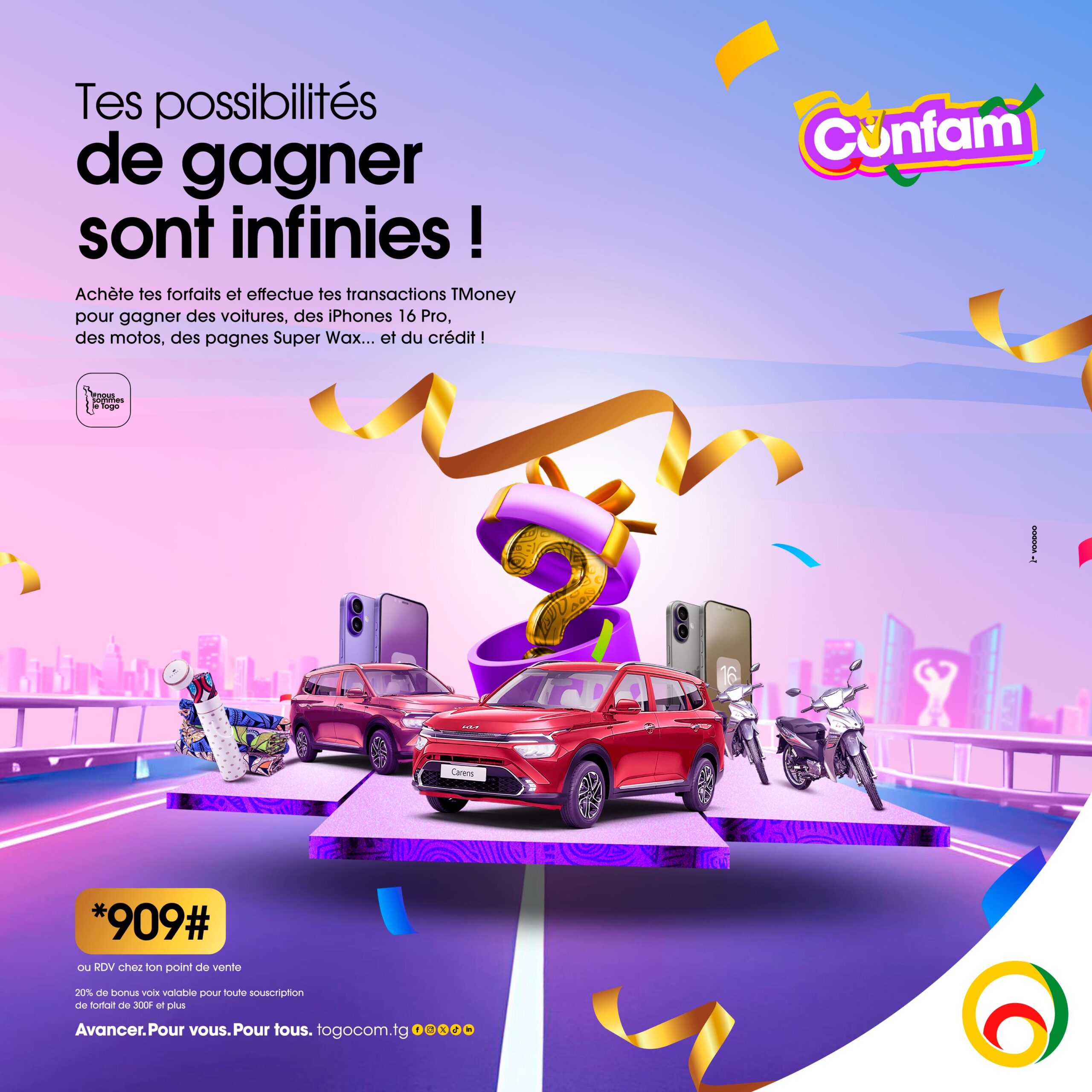 Célébrez les fêtes avec CONFAM de Togocom : Gagnez voitures, iPhones et bien plus encore !